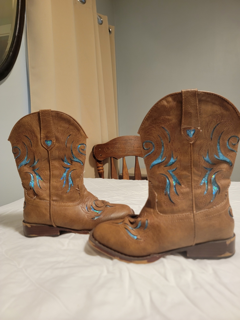 Roper Brown Kids Western Boots with Teal Stitch Accents